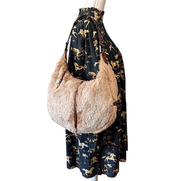 Authentic Longchamp Vintage Rabbit Fur Leather Hobo Shoulder Bag Made in France - Picture 6 of 12